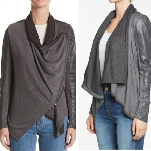Blank NYC private practice gray moto jacket faux leather drape front small - Picture 1 of 11